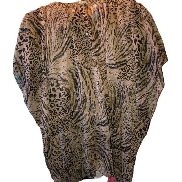 Animal Print Sheer Embellished Poncho Top By Asha - Picture 2 of 3